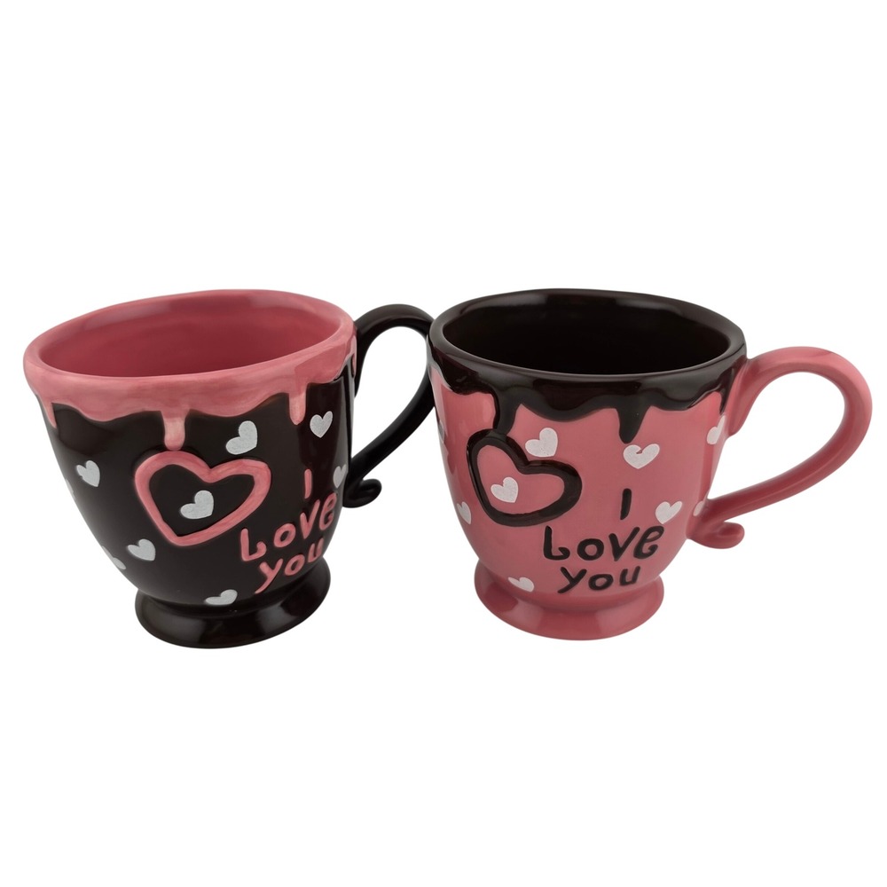 Applause I Love You Heart Drip Mugs Set of 2 Coffee Lovers Cottagecore Coquette